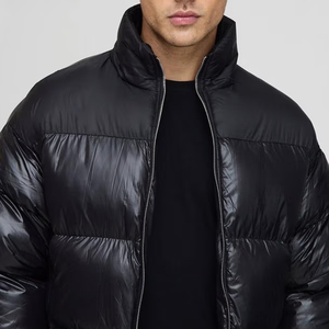 Veste d'hiver décontractée pour homme, noire, en duvet matelassé, col montant, fermeture éclair, coupe-vent, épaisse et isolante - Product Image 1