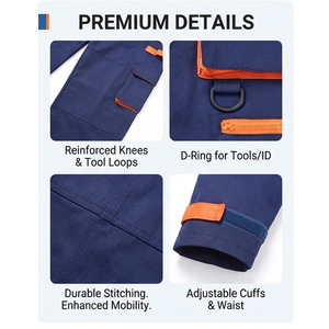 Combinaison de travail unisexe bleue réfléchissante imperméable en microfibre avec détection d'aiguilles, uniforme de sécurité avec garniture orange et poches - Product Image 5