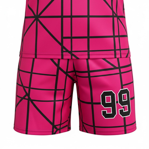 Ensemble de maillot et short de football personnalisé 100% polyester par sublimation, grande taille, rose, unisexe, respirant, anti-bactérien, anti-UV - Product Image 5