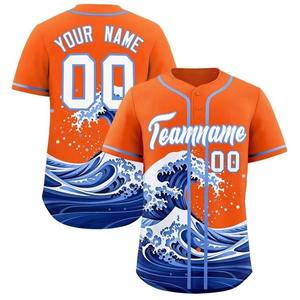 Camiseta de Béisbol Sublimada Personalizada para Hombre, Transpirable, con Botones, Camiseta de Softbol con Estampado de Ondas, Uniforme de Equipo, Ropa Deportiva de Manga Corta - Product Image 1