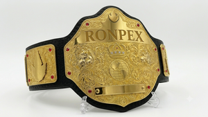 เข็มขัดแชมป์ระดับพรีเมียมคุณภาพสูง Ronpex International ผลิตตามสั่ง ทำจากทองเหลืองและหนังอย่างดี สำหรับมวย เทควันโด มวยปล้ำ - Product Image 1