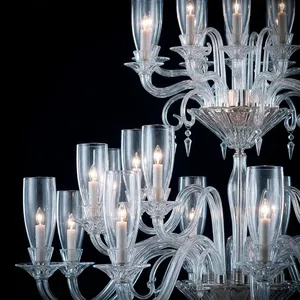 Lustre en cristal importé, 42 lumières, trois niveaux, abat-jour en verre transparent de luxe, lampe de plafond pour salon, hôtel, villa - Product Image 5