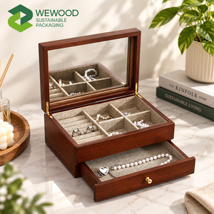 Caja de Joyería de Madera Moderna y Lujosa con Forro de Terciopelo Suave, Cierre con Cierres de Seguridad, Forma Personalizada, Organizador para Anillos, Aretes y Pulseras - Product Image 1
