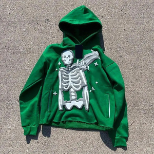 Sudadera con Capucha Personalizada para Hombre, con Borde Cortado, Estampado 3D de Calavera, Logotipo, Estilo Urbano, Unisex, 100% Algodón - Product Image 6