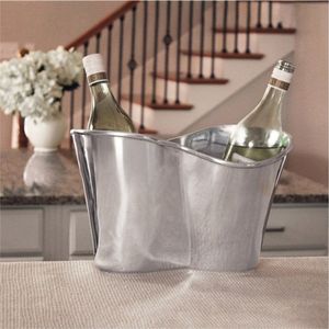 Seau à vin isotherme double bouteille en métal, moderne, argenté, en aluminium, pour champagne, idéal pour hôtels, restaurants et bars - Product Image 1