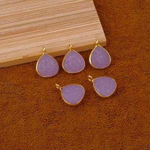 Wholesale Pink Chalcedony Heart Shape Pendant Natural Carved Gemstone with Gold Bezel Setting Plating Jewelry Making Charms - Product Image 5