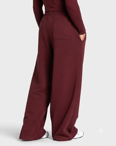 OEM Custom Men's Burgundy <b>Oversized</b> Contrastline Tracksuit Set Premium Quality Cotton Fleece Hoodie & Wide Leg <b>Sweatpants</b> - Product Image 5