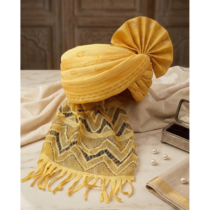 ผ้าโพกหัวมัสตาร์ดโกลด์ บาราติ ทูร์บัน ผ้าไหมผสม พร้อมลายซิกแซก ปาลา ซาฟา - Product Image 3