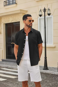 Chemise Homme Imprimée Fraîche à Manches Courtes, Motif Floral Tropical, Décontractée, Boutonnée, Couleurs Vives, Idéale Plage et Été - Product Image 3