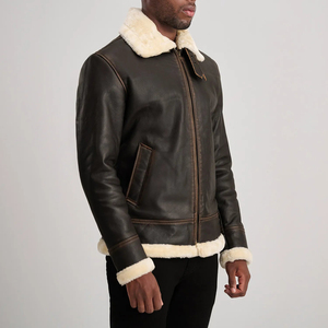 Veste en cuir véritable pour homme, style motard, avec doublure en fausse fourrure, coupe-vent, manteau d'hiver, fermeture éclair - Product Image 6