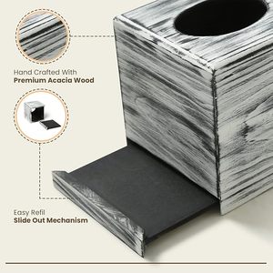 Wooden Country Style Square Handmade Rustic Durable Tissue Holder Desktop Decor - Product Image 3