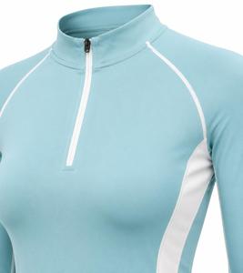 Women's Full Sleeve Color Blocked Rash Guard Top Quick Dry Anti-UV Eco-Friendly Spandex Polyester <b>Swim</b> <b>Shirt</b> Light Blue White - Product Image 5