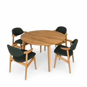 <b>Solid</b> <b>Wood</b> <b>Round</b> <b>Dining</b> <b>Table</b> Set with 4 Armchairs for Café, Restaurant and Modern <b>Dining</b> Spaces - Product Image 3