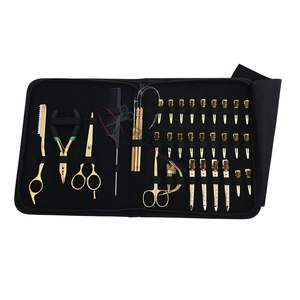 Kit Complet de Coiffure Professionnel pour Extensions de Cheveux : Pince à Sertir à Trois Trous, Ciseaux de Barbier, Crochet de Tirage, Enfileur, Rasoir, Pinces Bec de Canard, Anneau - Product Image 1