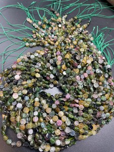 Cuentas de Turmalina Natural Multicolor en Forma de Moneda, Hermosas Gemas Verdes y Rosas, Cuentas de Alta Calidad - Product Image 3