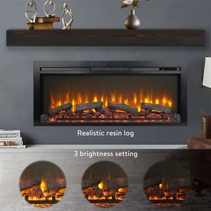 Chimenea Eléctrica Empotrada en Pared de 44 Pulgadas con Control Remoto, Llama de Imitación y Calefactor con Luz LED - Product Image 4