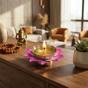 Lámpara de aceite decorativa ecológica hecha a mano de latón rosa, portavelas mini de 3 pulgadas para decoración moderna del hogar e iluminación ambiental - Product Image 1