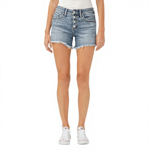 Medium Wash Eco-Friendly Woven High Quality <b>Stretch</b> Mid Waist Casual Summer Boyfriend Jeans Women's <b>Denim</b> Shorts Wholesale - Product Image 3