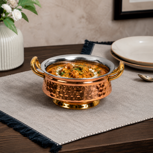 Bol de service en cuivre martelé et acier inoxydable avec poignées, plat à curry indien, vaisselle de restaurant et d'hôtel, 1,2 L - Product Image 4