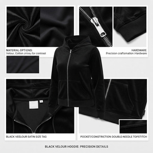 Sudadera con capucha de terciopelo para mujer, estilo deportivo, color negro, con cremallera completa, cálida para invierno, 100% algodón forrado, de Reddito Sports. - Product Image 5