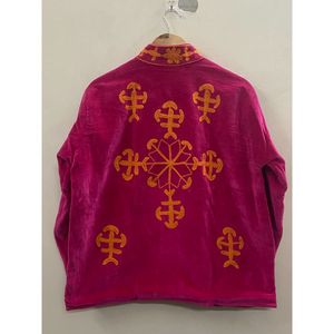 Chaqueta de Algodón Tejido con Terciopelo Bordado a Mano, Transpirable, para Mujer, Cuello Mandarín, Manga Larga, Diseño Floral, Frente Abierto - Product Image 2