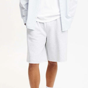 Shorts en coton gris pour hommes, avec cordon de serrage à la taille et logo frontal, vêtements décontractés, pantalons courts tricotés pour hommes - Product Image 5