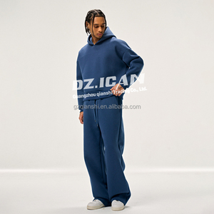 Ensemble de survêtement personnalisé avec sweat à capuche et pantalon de jogging, coupe ample et épaisse, en molleton technique coupe-vent pour homme - Product Image 3