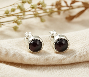 Art Palace 925 <b>Silver</b> <b>Stud</b> Earrings With Garnet Gemstone Bezel Setting Classic Women's Everyday Wear - Product Image 1