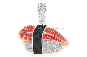 Pendentif tendance et élégant au design unique en argent sterling 925 plaqué or, personnalisé, avec moissanite, motif sashimi sushi roll, cadeau très prisé pour enfants - Product Image 4