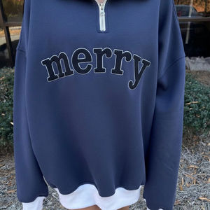 Badge brodé avec logo personnalisé, sequins, hiver, femme, deux tons, col montant à demi-zip, molleton de haute qualité, streetwear oversize - Product Image 1