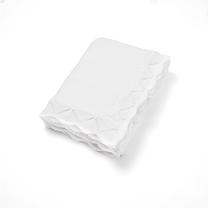 Eco-Friendly Cute Customizable Knitted Baby <b>Throw</b> Blanket 100% Cotton <b>White</b> Rectangle 209-278g Heirloom Vietnam Machine - Product Image 1