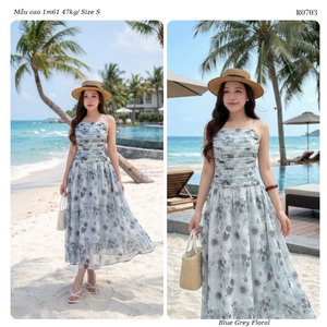 Women’s Floral Chiffon Spaghetti <b>Strap</b> Ruched Bust <b>Maxi</b> <b>Dress</b> with Flared Skirt for Vacation and Resort Wear OEM ODM Wholesale - Product Image 4