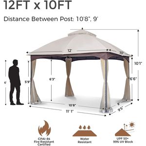 10*12 Ft Softtop in metallo da esterno robusta resistente doppio tetto a baldacchino in acciaio zincato Design zanzariera parasole tende - Product Image 6