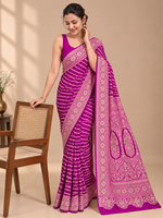 Sari en coton Georgette Crêpe Banarasi violet LoomIndia avec chemisier assorti, léger, en matériaux recyclés, ethnique, pour mariage et fête