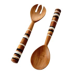 Juego de Servir Ensaladas de Madera de Acacia, Madera Natural con 2 Espátulas, Utensilios Hechos a Mano Sostenibles - Product Image 1