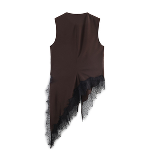 3 Colorway V Neck Sleeveless Solid <b>Lace</b> Trim Asymmetrical Design Vintage 100% Polyester Casual Fashion Summer <b>Tops</b> Blouses for - Product Image 2