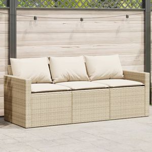 Sofá de patio de ratán polivinílico beige de 3 plazas con cojines Sofás de jardín - Product Image 1
