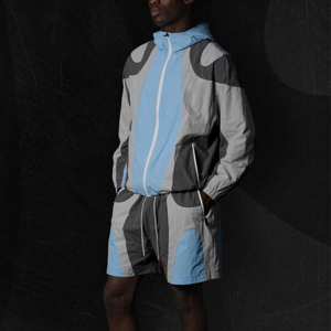 Custom Men's Tracksuit Polyester Windbreaker Zipper <b>Jacket</b> and Jogger Shorts Set Patchwork Nylon Lightweight Sports Tracksuit - Product Image 2