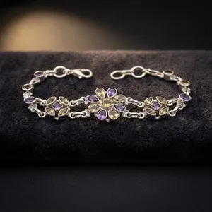 Bracelet en argent sterling 925 avec pierres précieuses multicolores étincelantes, bijoux floraux indiens faits à la main, élégant cadeau pour femmes - Product Image 4