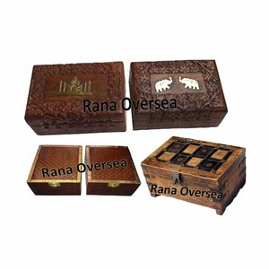 Boîte à bijoux en teck artisanale en gros |   Boîte de rangement sculptée Inde - Product Image 1