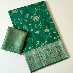 Sari en crêpe Khaddi de luxe avec motif Jaal complexe et pallu à franges – Vêtement ethnique traditionnel - Product Image 1