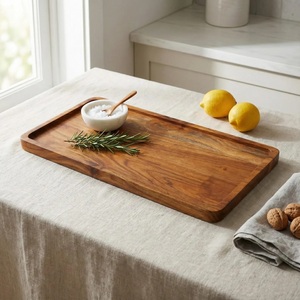 Plateau de service en bois d'acacia, plateau rectangulaire rustique pour la décoration de table, plateau utilitaire en bois, plateau à nourriture en bois - Product Image 6