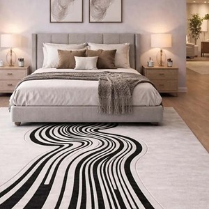 Alfombra de Lujo con Diseño Abstracto de Ondas en Blanco y Negro, Alfombra Moderna Hecha a Mano, Alfombra Suave para Sala de Estar, Dormitorio, Alfombra Decorativa para Piso - Product Image 1