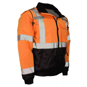 High Visibility Orange Hooded Puffer <b>Jacket</b> <b>With</b> Reflective Tape Windproof Workwear For Men Winter Thick <b>Fleece</b> <b>Lining</b> - Product Image 4