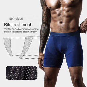 Men Blue Mid-Rise <b>Boxer</b> Briefs Knitted Spandex <b>Polyester</b> Quick Dry Solid Color Underwear Anti-Bacterial Breathable Eco-Friendly - Product Image 2