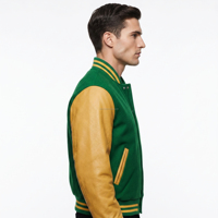 Blouson universitaire personnalisé en laine verte décontracté pour l'hiver, teint, avec broderie professionnelle, coupe-vent et respirant