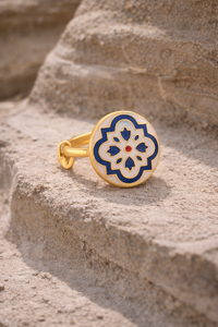 Gold Plated <b>Adjustable</b> Finger <b>Ring</b> for Women Blue White Enamel Round Floral Ethnic Fashion Jewelry - Product Image 4