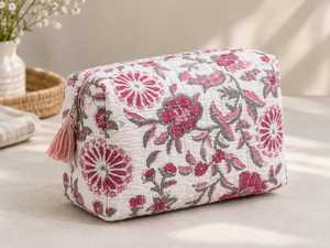 Pochette cosmétique bohème brodée en coton écologique, petite taille, fermeture éclair, portable, avec pompon blanc, pour maquillage - Product Image 3