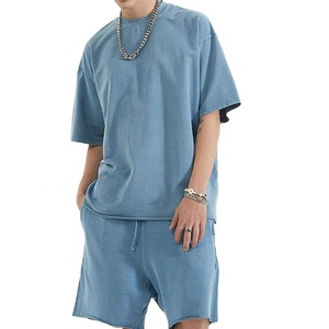 Ensemble 2 pièces T-shirt et short pour homme, uni, décontracté, en coton 100% lavé, coupe oversize, vente en gros 2026 - Product Image 1