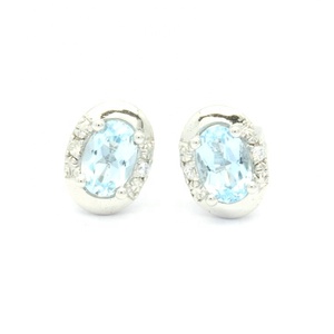Pendientes de compromiso de oro blanco y topacio para mujer, regalo de aniversario, 18K, 14K, 9K, con tuerca - Product Image 1